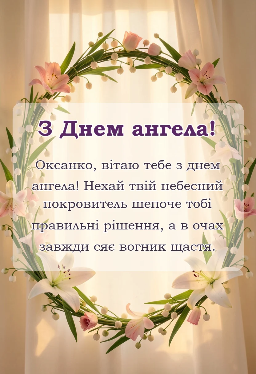 вітальна листівка - привітання з днем ангела оксани своїми словами