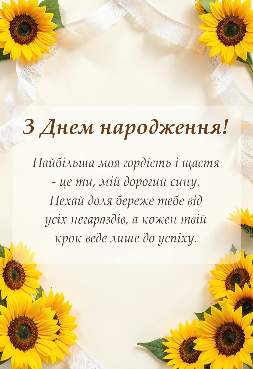 вітальна листівка - привітання з днем народження дорослому сину від мами