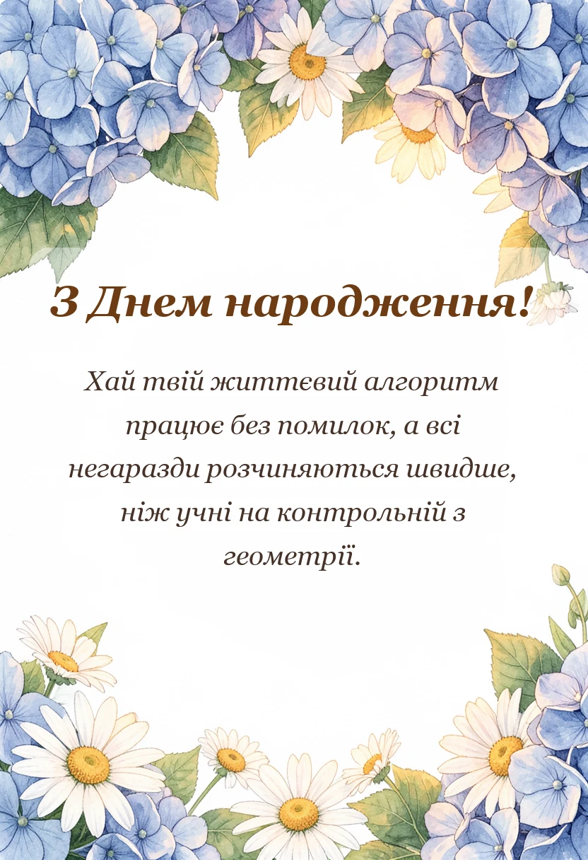 листівка з побажанням - математичні привітання з днем народження для вчителя колеги