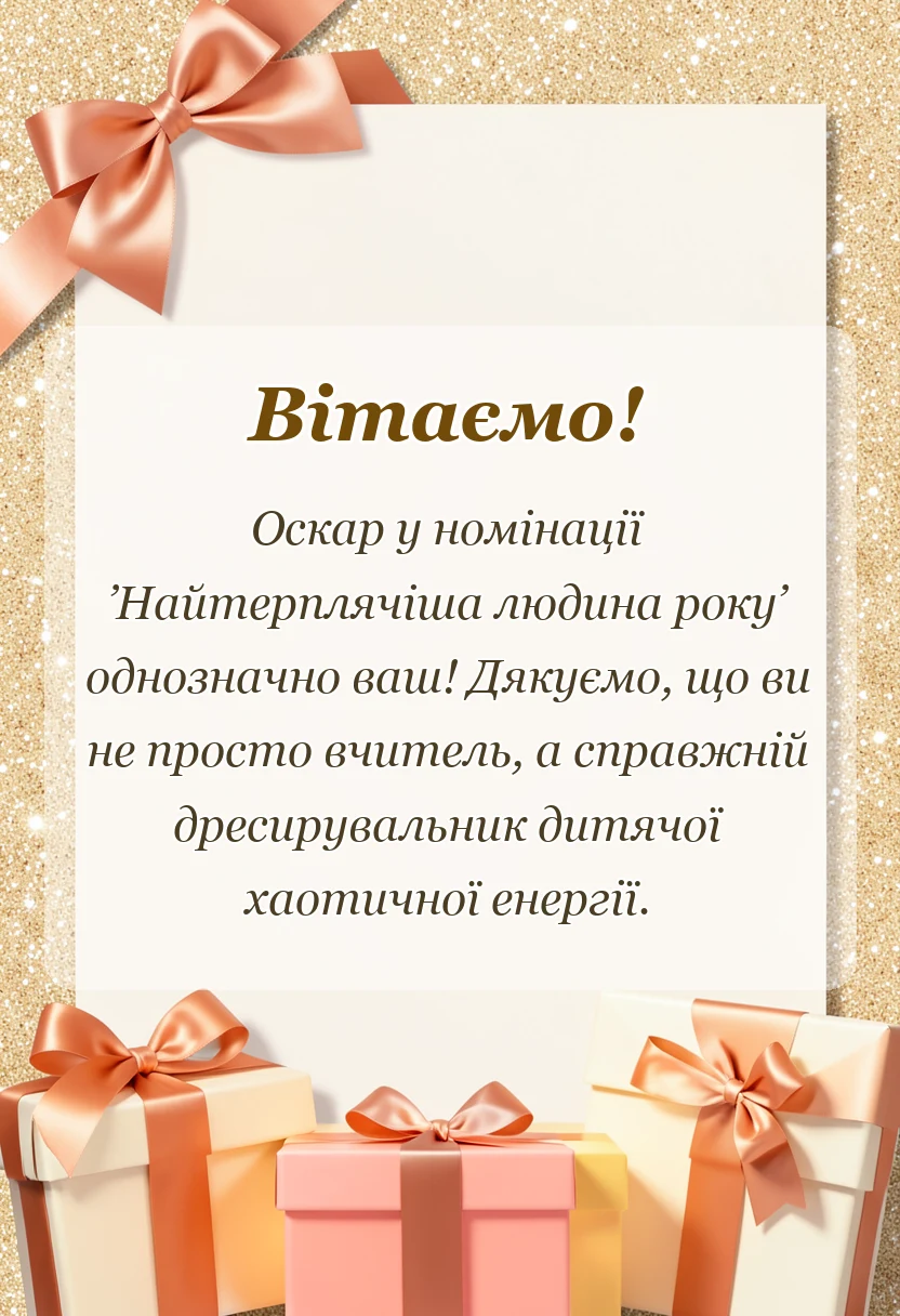 листівка з побажанням - подяка вчителю від батьків своїми словами