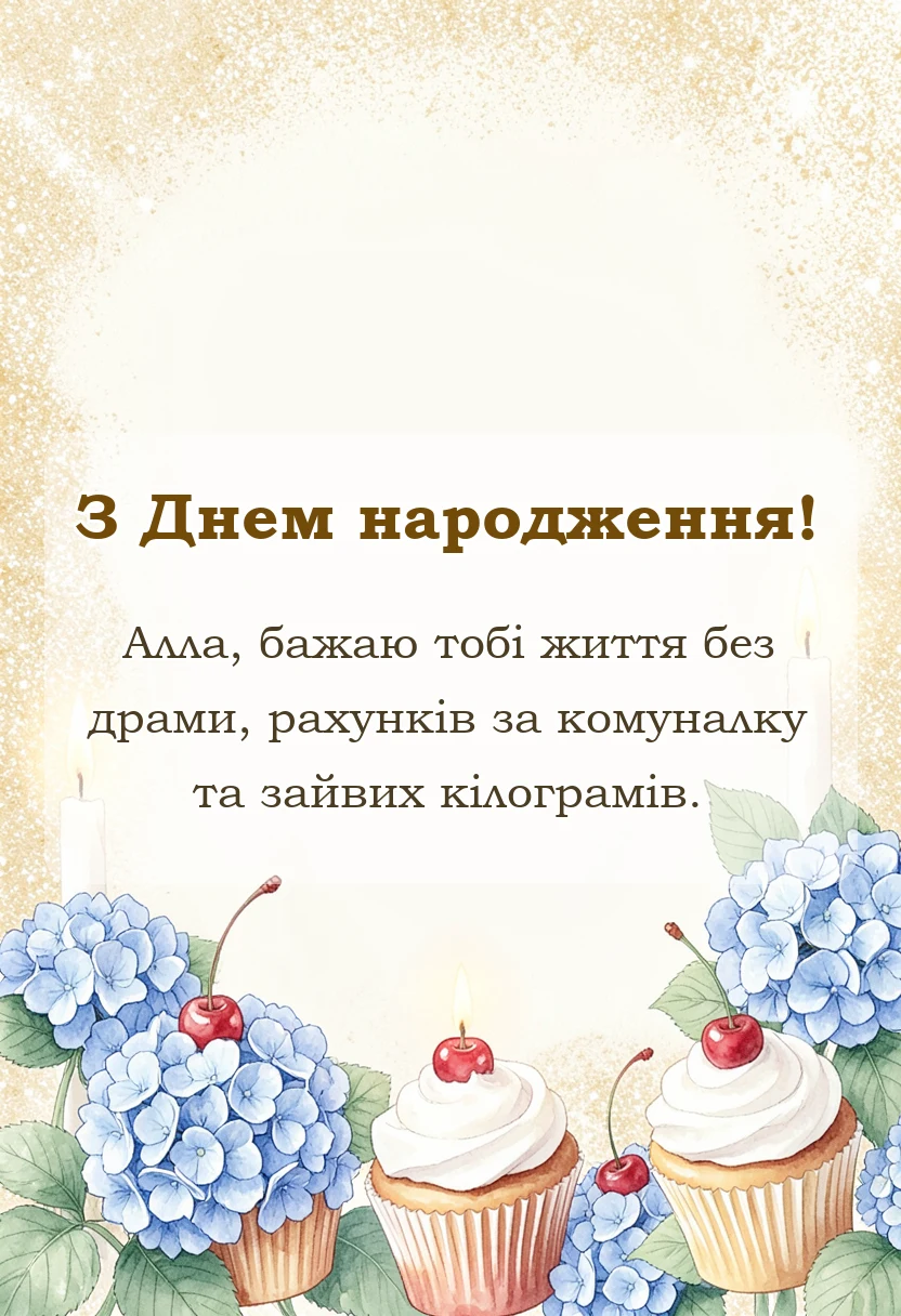 вітальна листівка - привітання з днем народження аллі