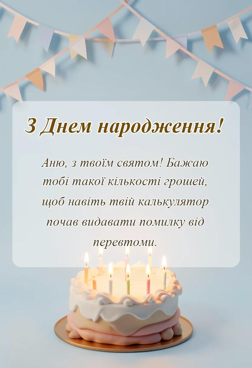 вітальна листівка - привітання з днем народження аня