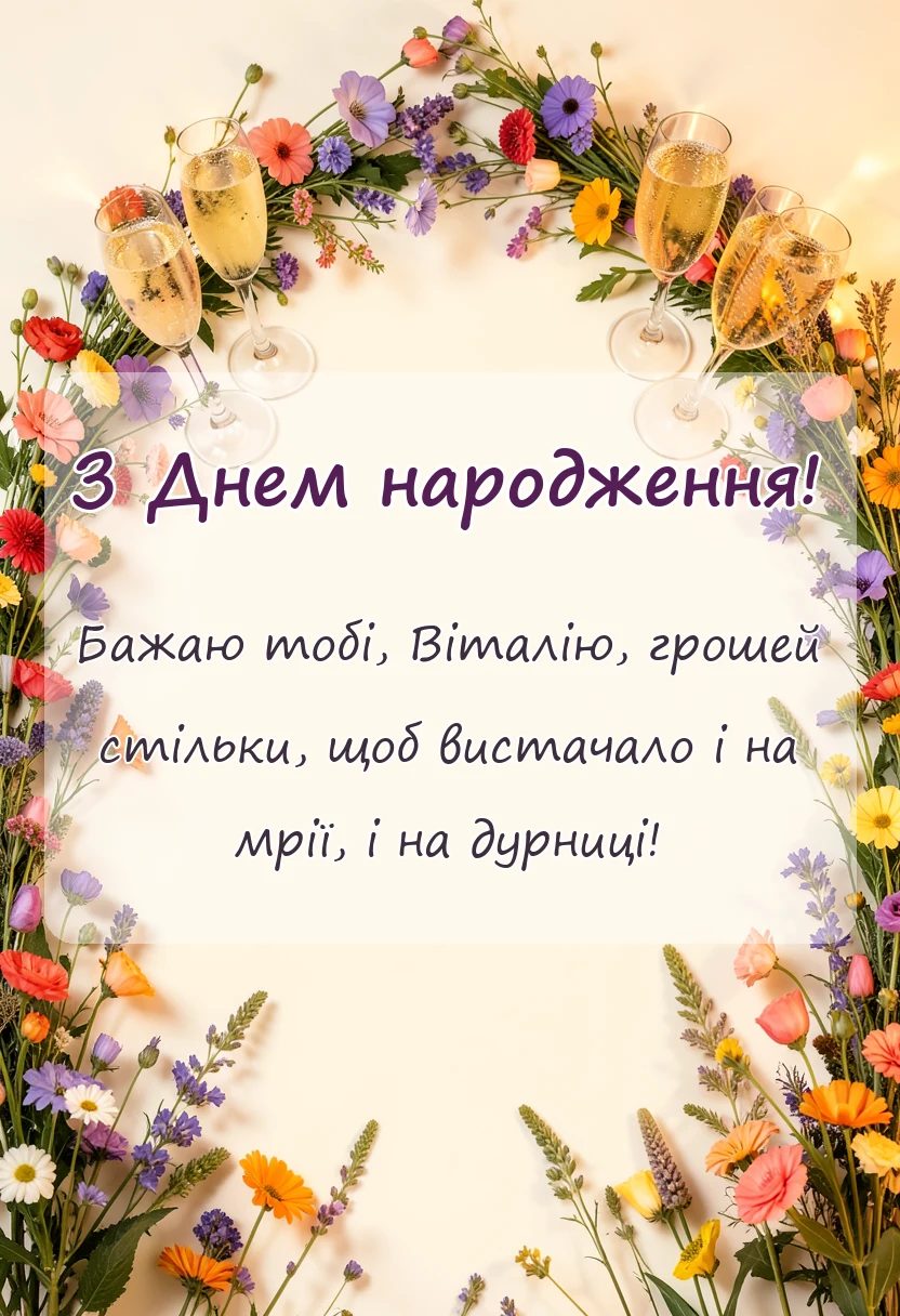 унікальна листівка - привітання з днем народження віталій