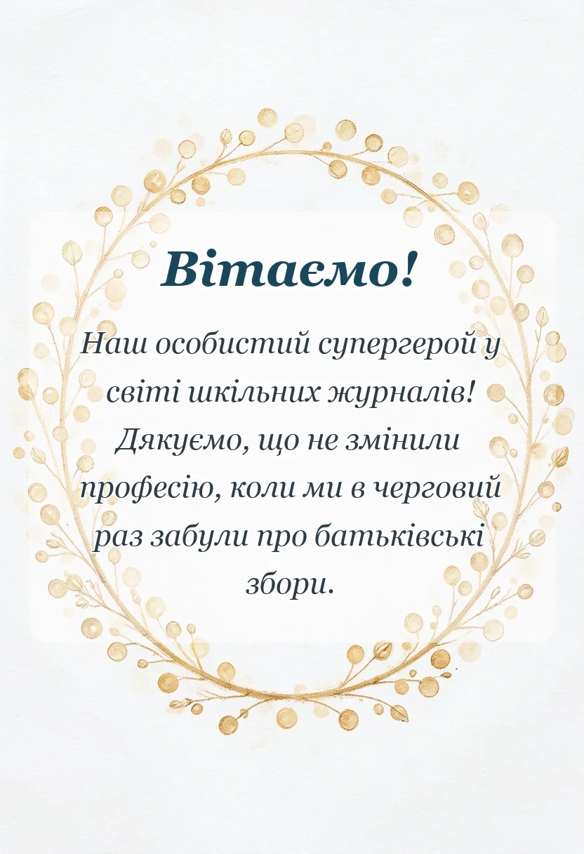 листівка з побажанням - подяка вчителю від батьків своїми словами