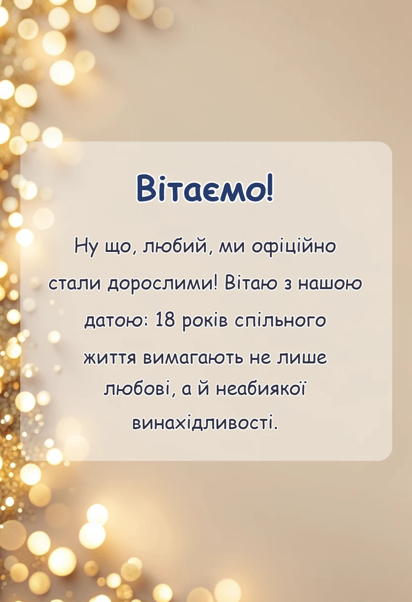 красива листівка: привітання з 18 роками весілля чоловікові