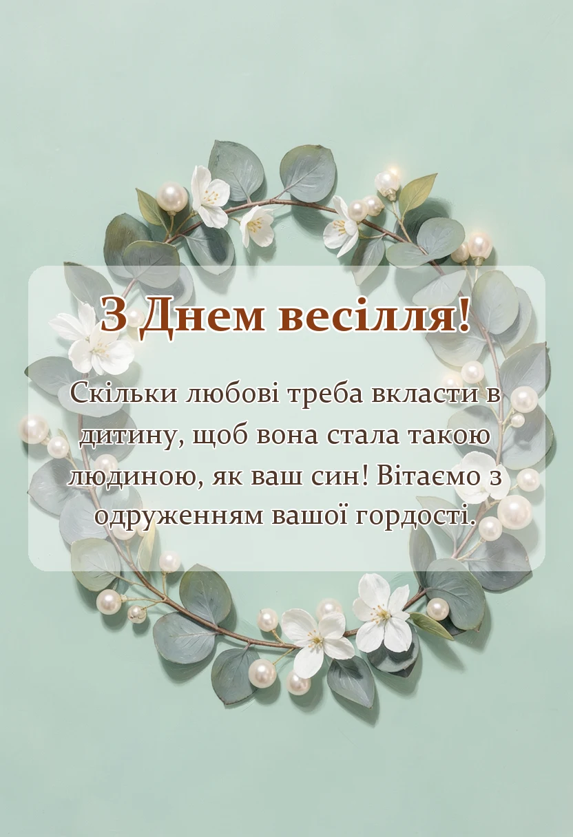 унікальна листівка - вітання батькам з одруженням сина своїми словами
