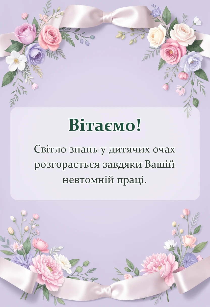 вітальна листівка - подяка вчителю від батьків своїми словами