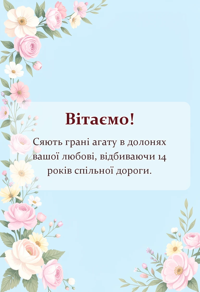 красива листівка: привітання з 14 роками весілля