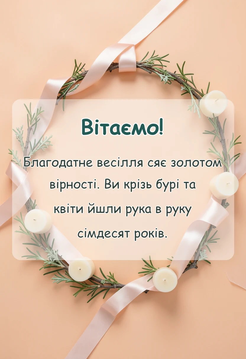 листівка з побажанням - привітання з 70 роками весілля
