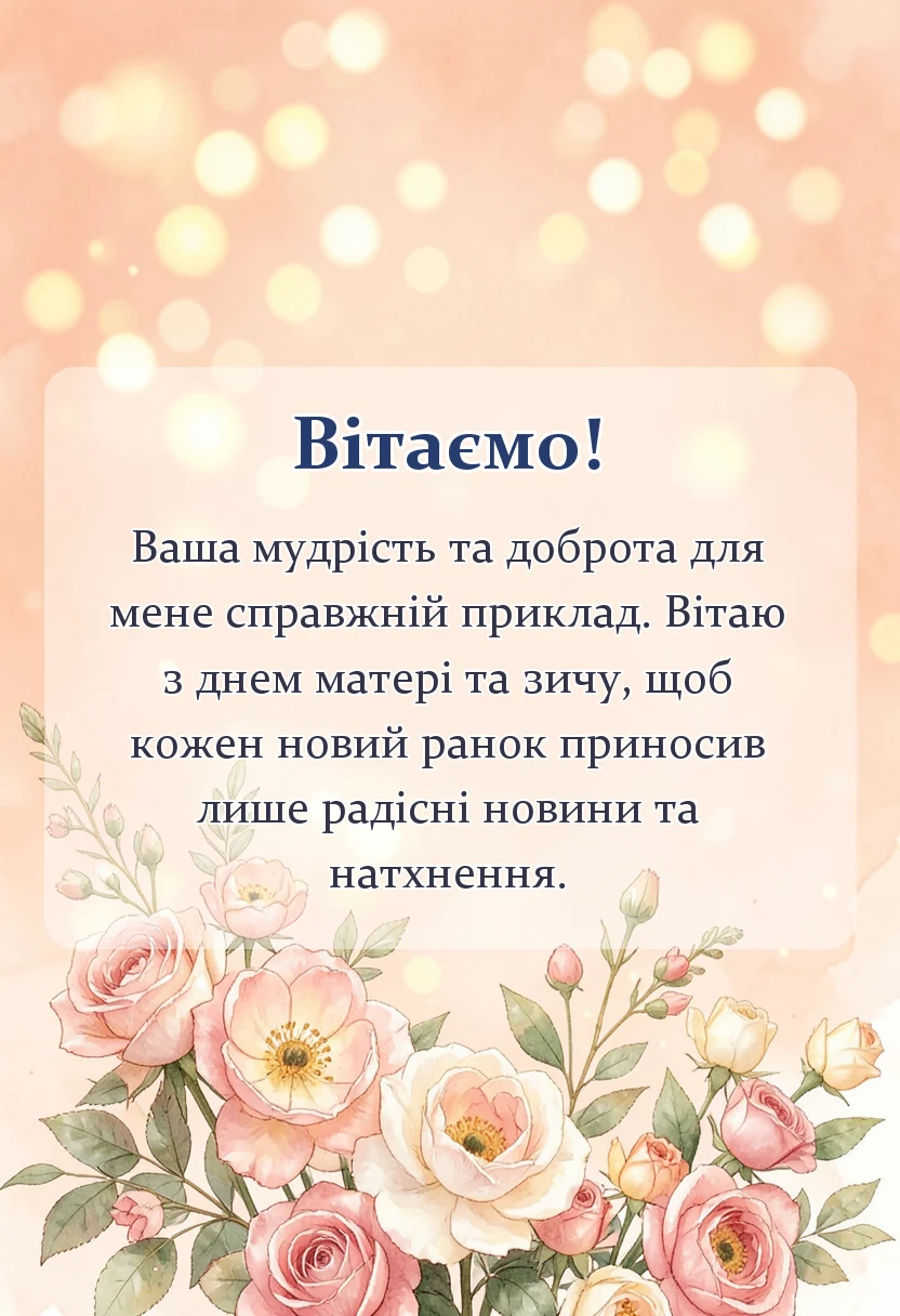 листівка з побажанням - привітання з днем матері свекрусі від невістки своїми словами