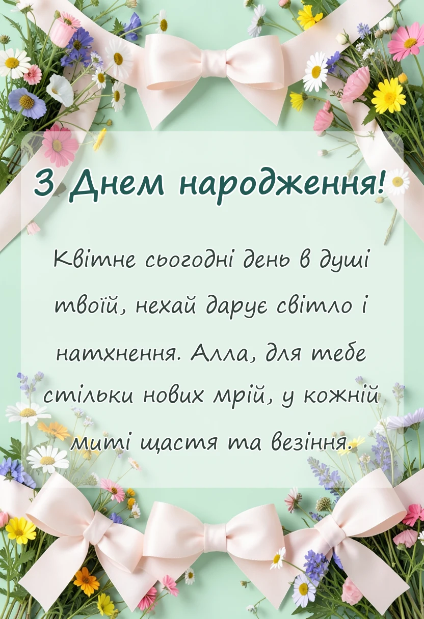 святкова картинка: привітання з днем народження аллі