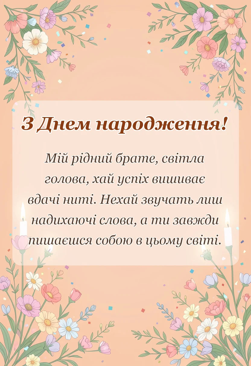 листівка з побажанням - привітання з днем народження брату від сестри
