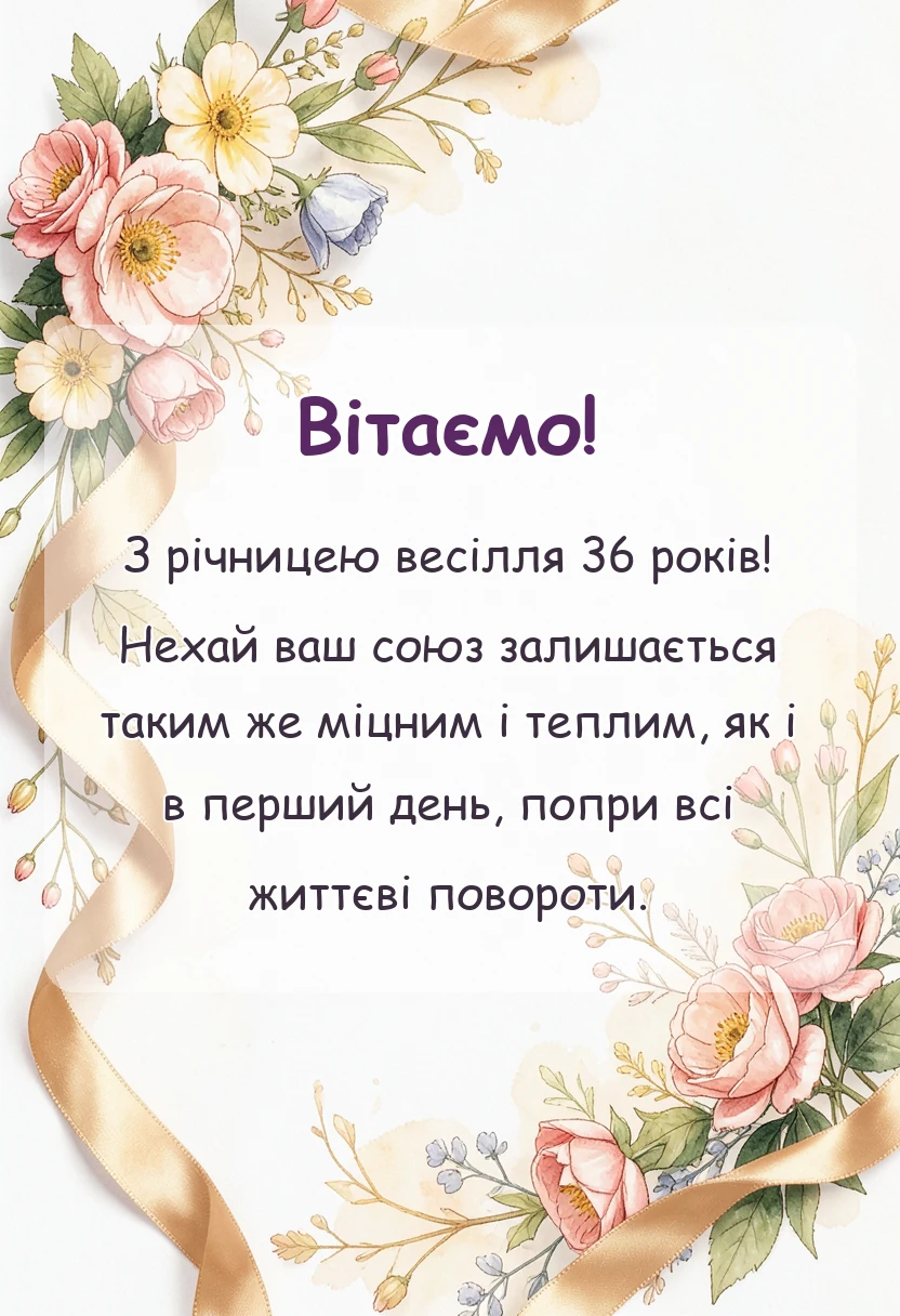 унікальна листівка - картинки з 36 роками весілля