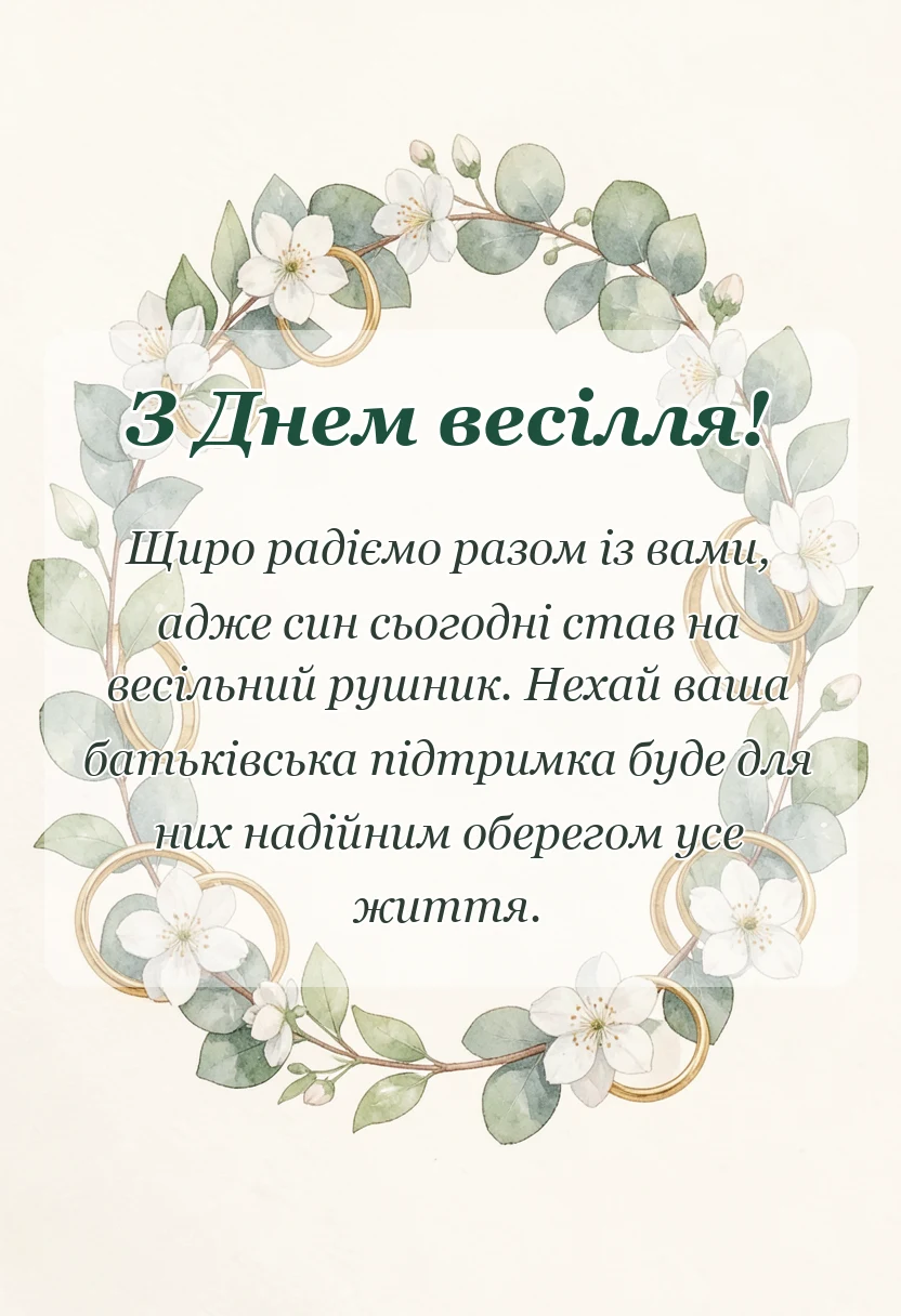 святкова картинка: вітання батькам з одруженням сина своїми словами