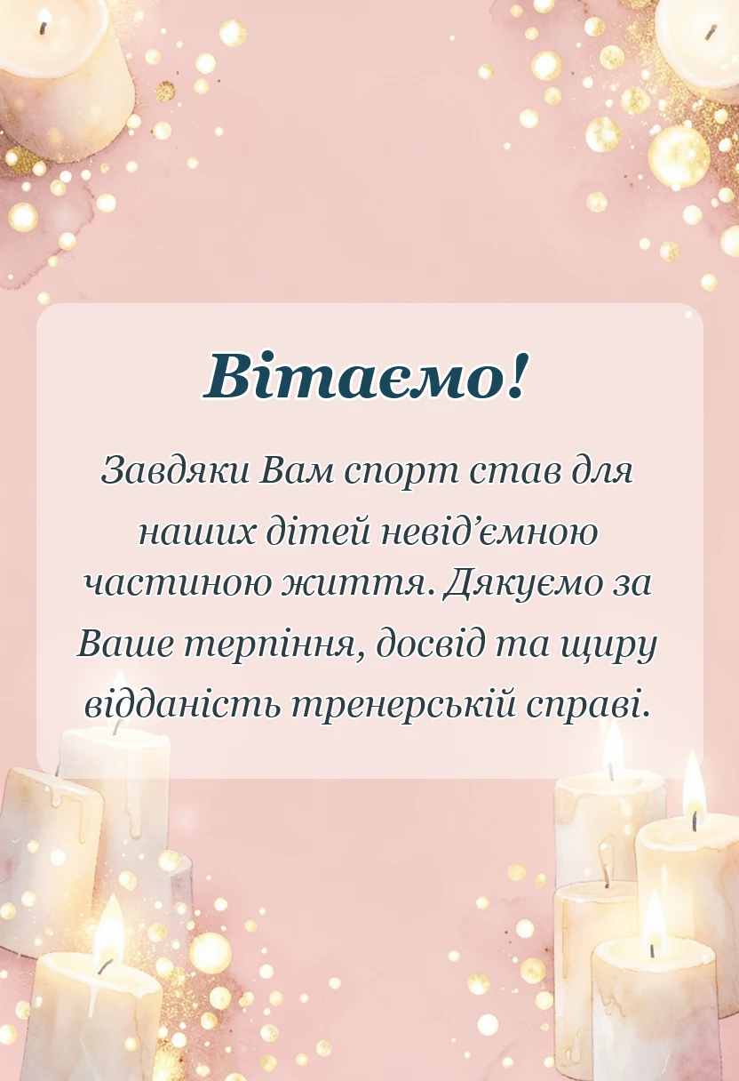 святкова картинка: подяка тренеру від батьків і дітей