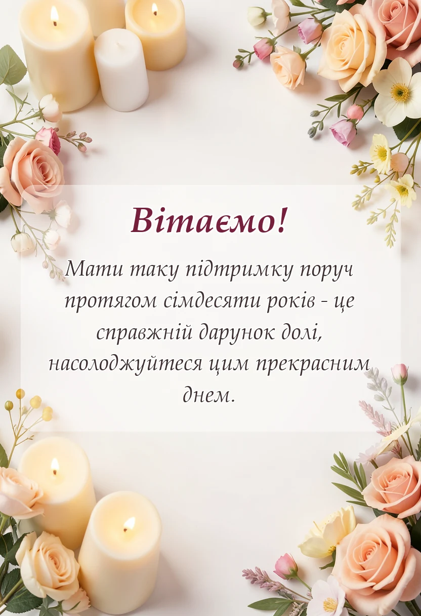 вітальна листівка - привітання з 70 роками весілля