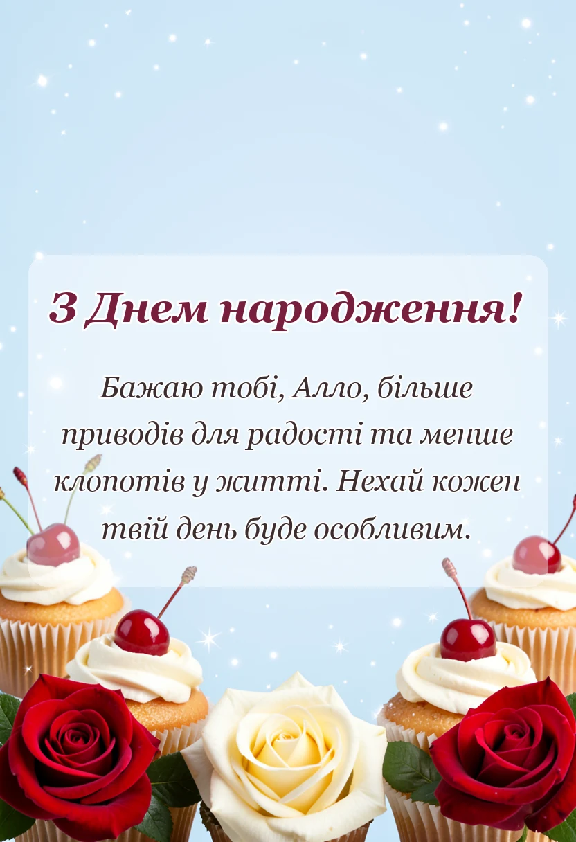 унікальна листівка - привітання з днем народження аллі