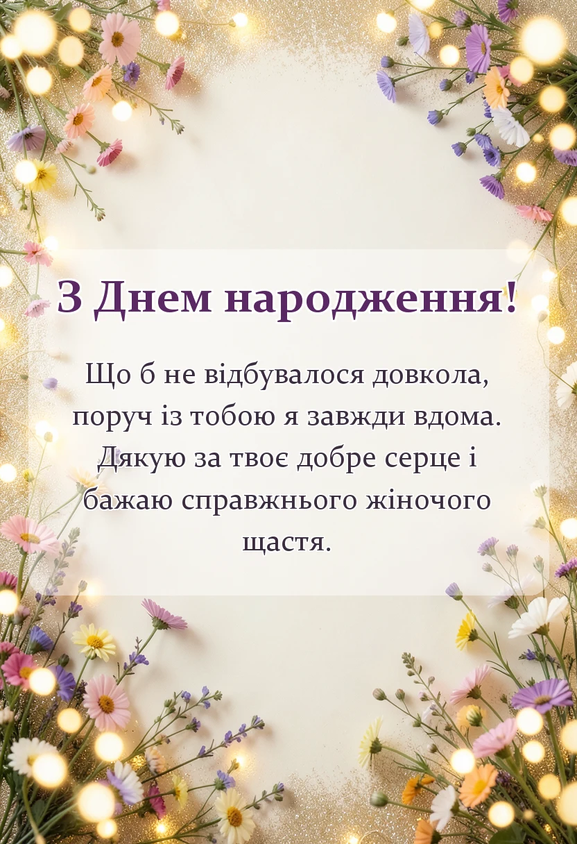 листівка з побажанням - привітання з днем народження дружині від чоловіка