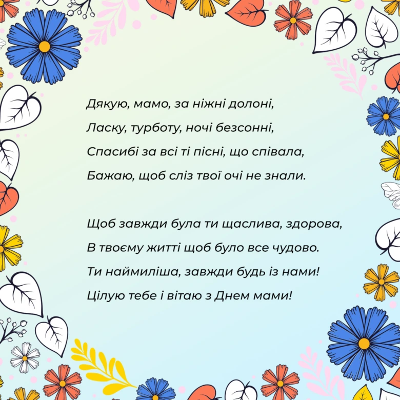 Вітальна картка з віршем для мами на День матері.