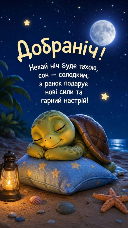 Смачна морська черепаха спить на подушці під місяцем.