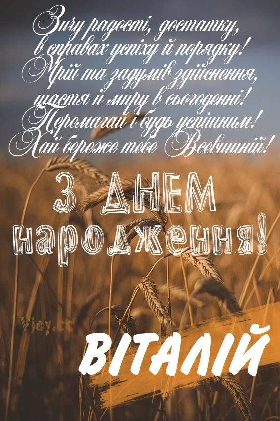Привітання з днем народження Віталій на фоні пшениці