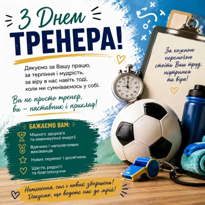 Картка з подякою тренеру від батьків і дітей на День тренера