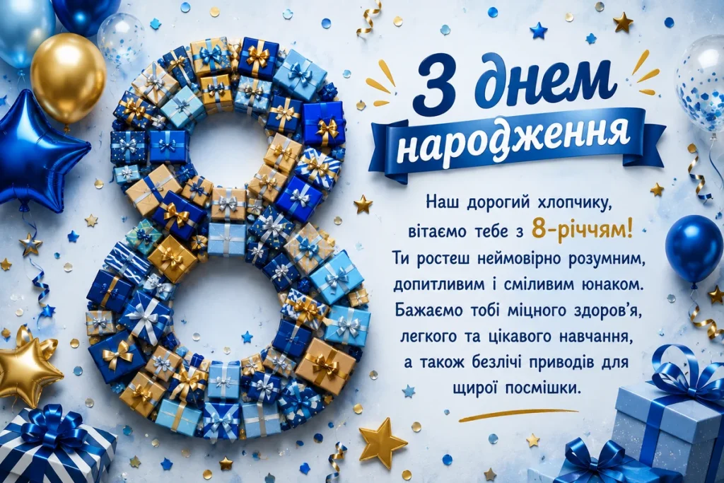 Привітання хлопчику з днем народження на вісім років
