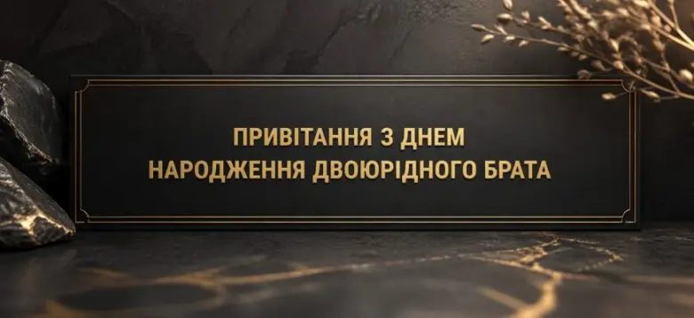 Чорний фон з золотим написом привітання двоюрідному брату