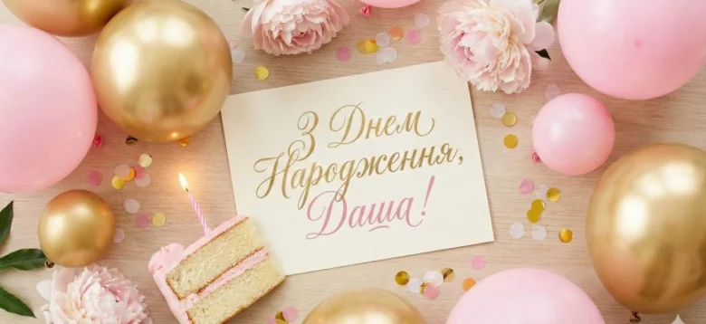 Картка з привітанням для Даші на день народження.