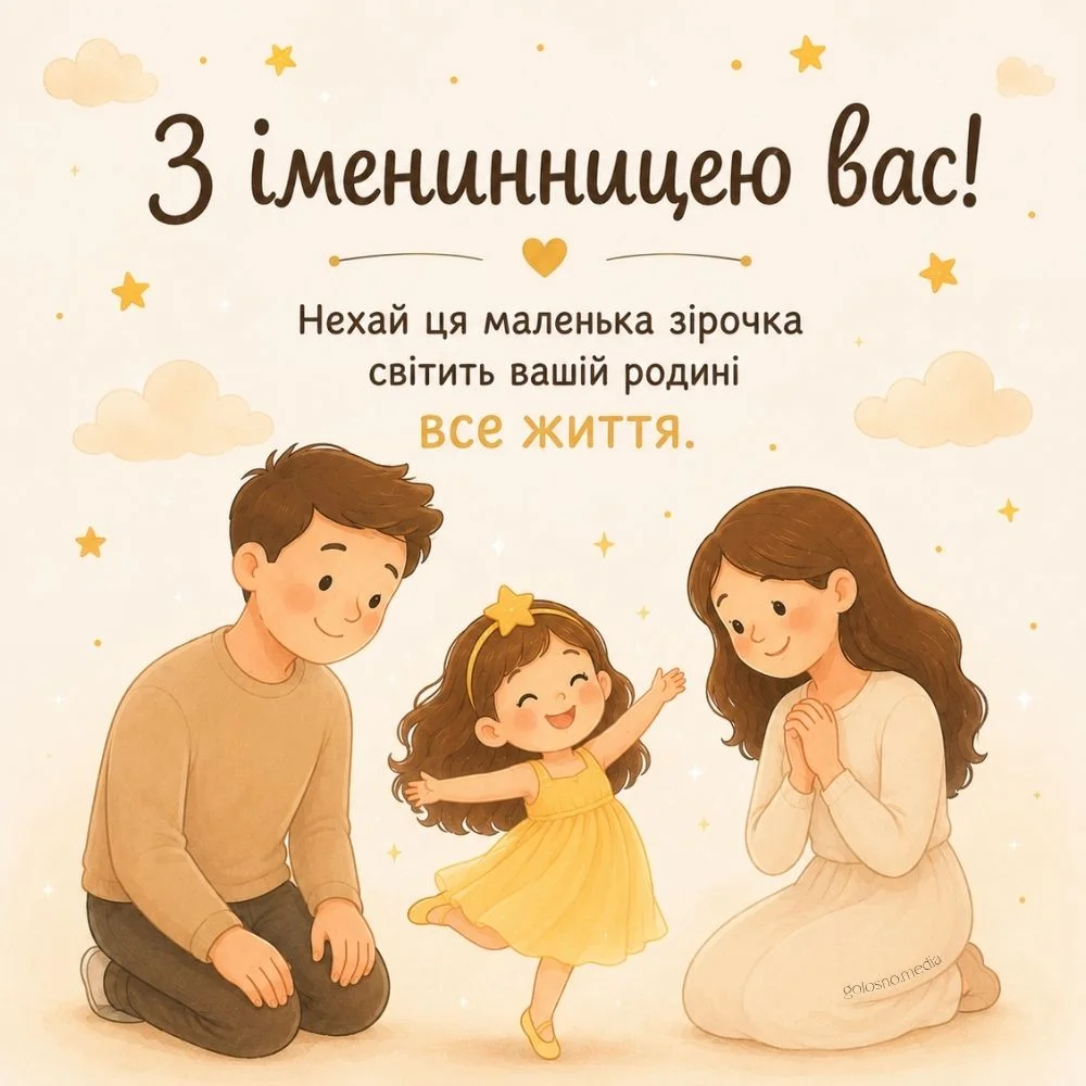 Сім'я святкує день народження доньки з зірочкою на голові.
