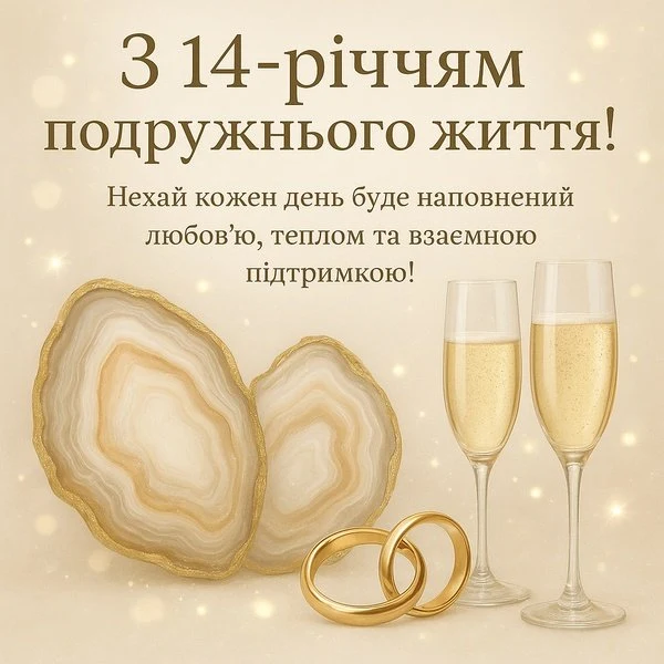 Агат, шампанське та кільця для ювілею шлюбу.