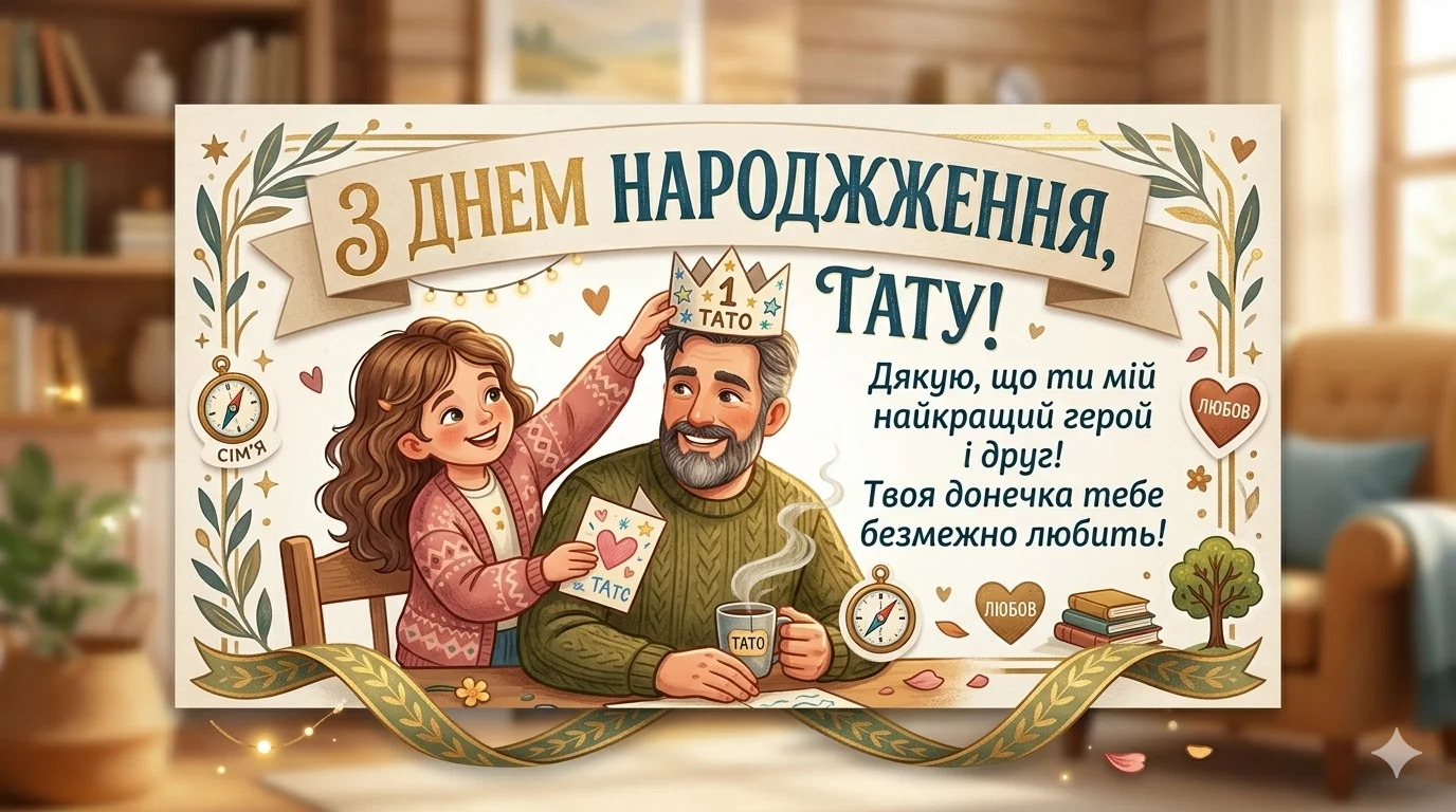 Донька дарує тату корону на день народження з любов'ю.