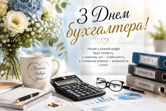 Привітання з днем бухгалтера: квіти, калькулятор та український текст