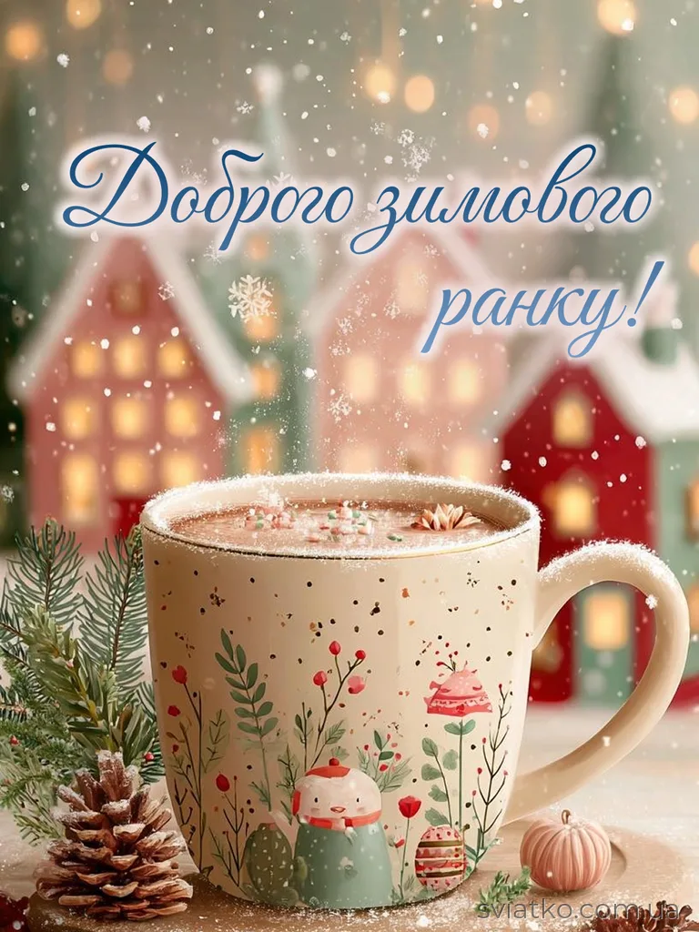 Тепла кава в чашці з сніжкою на ранок