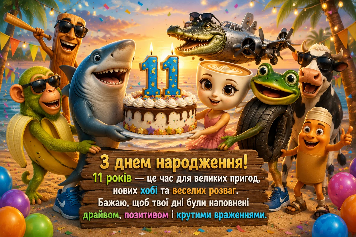 Картка з привітанням хлопчику на день народження.